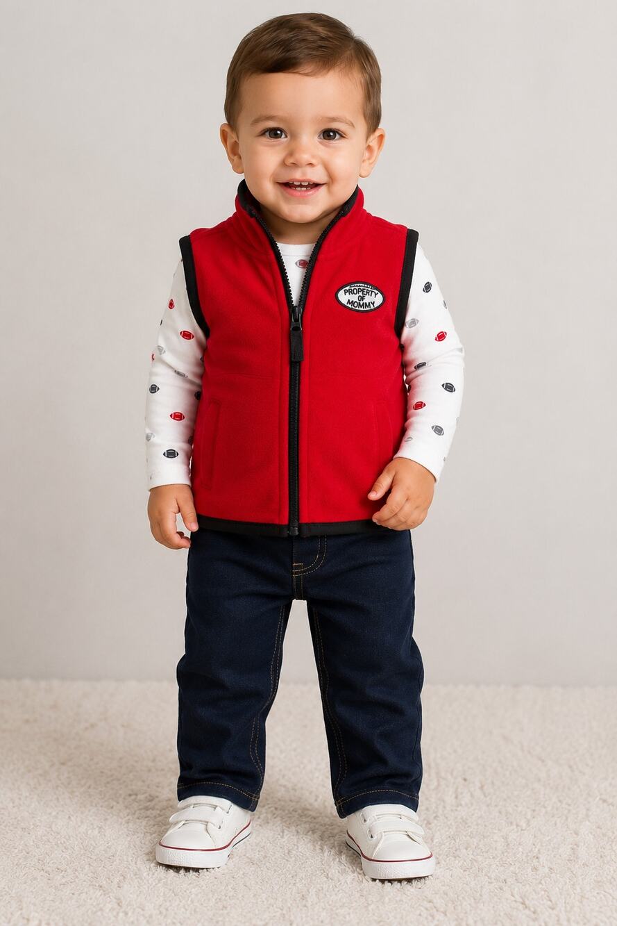 Carters Baby Boy 3 Piece Football Little Vest Set Size 18 Months New Red Fleece